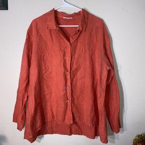 Bryn Walker women’s size XL 100% linen button up tunic Red Orange lagenlook